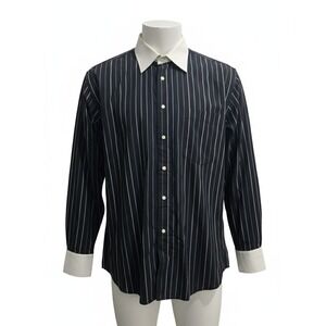 Fumagalli's Men's Striped Dress Shirt - Navy/White Contrast Collar - Size 17
